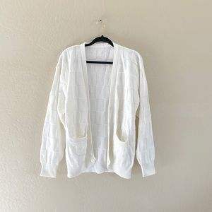 Vintage Patchwork Knit‎ White Sweater Cardigan